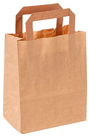 100 Stück Papiertüten mit Henkel, Geschenktüten Papier, Papiertüten Braun, Kleine Geschenktüten, 18 * 8 * 22 cm Kraftpapier tüten, Papiertüten Kindergeburtstag Partytüten