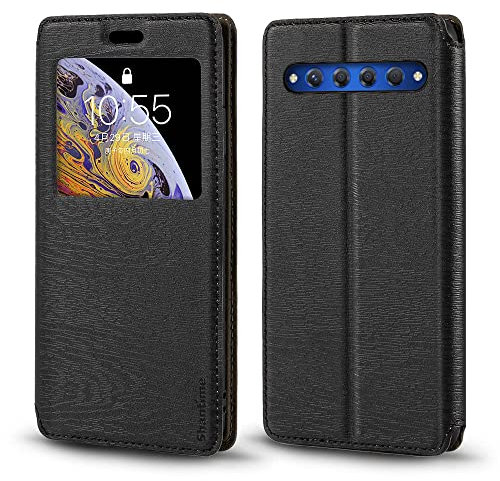 Custodia Flip in Pelle PU con Finestra Visibile e Chiusura Magnetica Invisibile Compatibile con TCL 10 Plus, Protezione Totale (Nero)