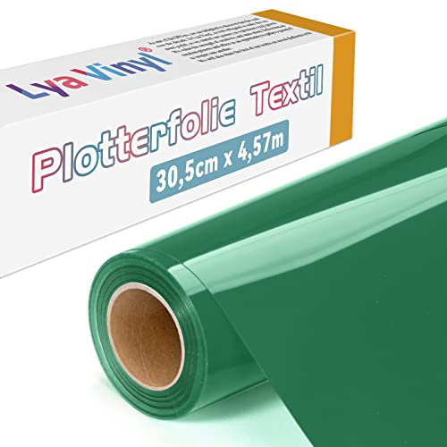 Lya Vinyl Plotterfolie Textil, 30,5 × 457,5cm Dunkles Grün Flexfolie Plotter Textil für Cricut und Silhouette Cameo, Textilfolie Plotter für DIY Stoff und Shirt