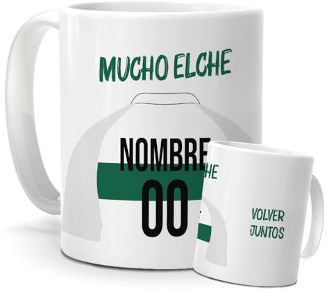 mundohuevo Taza Personalizada Elche | Tazas de Desayuno Fútbol | Regalo Original para la Verdadera Afición Ilicitana | Cosas de Fútbol para Niños | Regalos Camisetas Futbolistas Mundial (Elche C.F.)