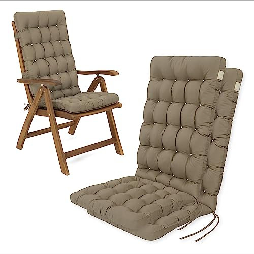 HAVE A SEAT Living - Hochlehner Auflagen 2er Set - Bequeme Sitzauflagen Hochlehner - Wetterfest, Waschbar bis 95°C, Orthopädisch - Made in Germany (2er Set - 120x48 cm, Goldbraun)