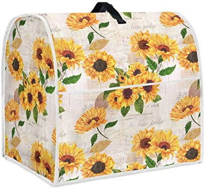 Annejudy Retro Sunflower Print Dust Cover for Stand Mixer Coffee Maker Toaster Machine, Protective Kitchen Aid Mixer Cover with Top Handle and Pockets for Extra Accessories