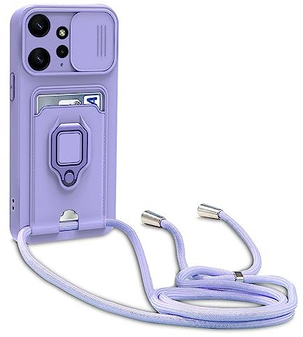 yanasuo Protección de Cámara Funda Compatible con Xiaomi Redmi Note 12 4G, con Anillo Soporte, Ajustable Collar Correa de Cuello Cordón Carcasa de Silicona-Púrpura