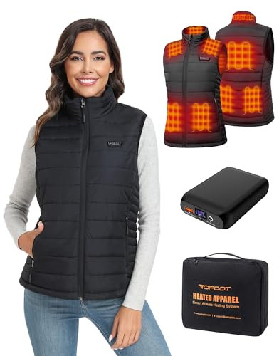 Topdot Gilet Riscaldato Donna, 8 Zone di Riscaldamento, Giubbotto Riscaldato Elettrico Leggero con 3 Temperature per Ciclismo, Lavori All'aperto, Nero, M