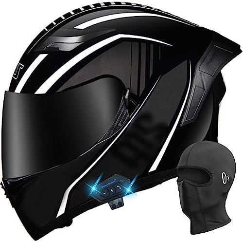 Bluetooth-Integral-Motorradhelm Motorradhelm Integralhelm Mit Doppelvisier Integriertem Lautsprecher Headset-Mikrofon Geeignet Für Motorrad-Chopper DOT/ECE-Geprüft 1,XXXL(64-65CM)