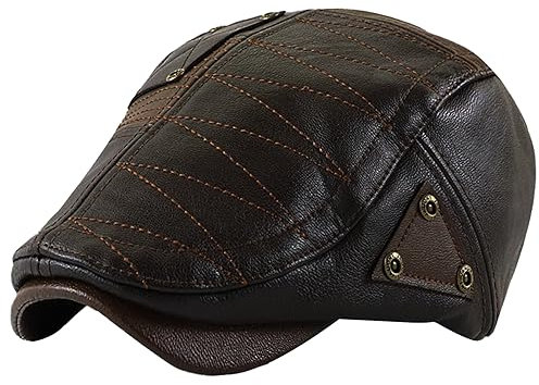 HAPPYPOP Schirmmütze Herren Schiebermütze Driving Cabbie Jagd Flatcap Newsboy Cap Gatsby Herren Hut Barett Schlägermütze Schiebermütze Herren Warm Komfortabel Winter PU Leder