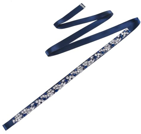 Disimlarl Cintura sottile da sposa con strass cintura da cerimonia nuziale abito da palcoscenico decorazione in vita, Nastro blu navy, Etichettalia unica