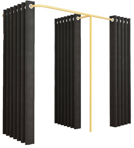 Doppel Umkleidezimmer für Zwei, F-Form Umkleidekabinen Trennwand mit 3 Beschattungsvorhängen Sichtschutz Ankleidezimmer für Boutiquen, Bekleidungsgeschäft Ecke Umkleidekabine (Schwarz)