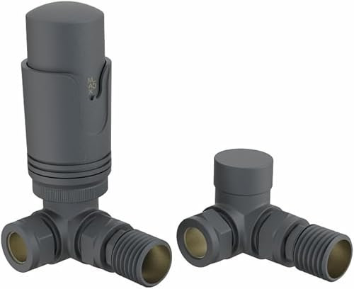 Warmehaus Designer Modern Corner Thermostatic Radiator Valve Pack for Towel Rails Anthracite TRV Set