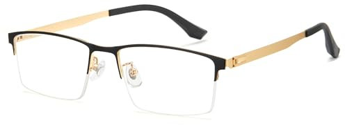 Cyxus Schraubenlose Brille Herren Damen mit Ohne Stärke Mode Browline Rahmen (8147X62Schwarz & Gold)