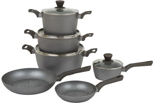 AMBITION Topfset Pfannenset Induktion Silverstone 10 teilig Töpfe mit Deckel Soft Touch Griffe alle Herdarten antihaft