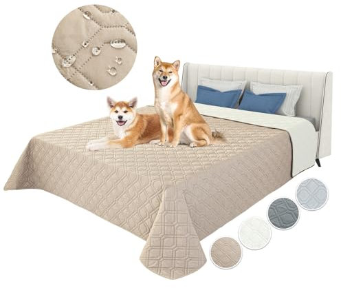 GYURO 100% wasserdichte Hundedecke-Beidseitig verfügbar und weich Hundematte für großeund kleine Hunde,Schutz für Sofa & Bett& Auto - in der Waschmaschine waschbar (Khaki, 157 * 208CM)