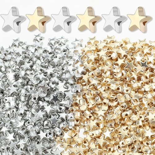 500 Stück Perlen Sterne Gold 6 mm Sternförmige Abstandsperlen Acryl Sternform Perlen für Armbänder, Stern Abstandsperlen Stern Goldene Perlen Charms für DIY Schmuckherstellung Basteln (Gold,Silber)