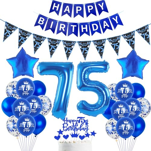 Blau Luftballon 75. Geburtstag Dekoration Blau Tortendeko 75. Geburtstag Mann Geburtstagsdeko 75 Jahre Mann Folienballon 75 Ballon 75 Party deko