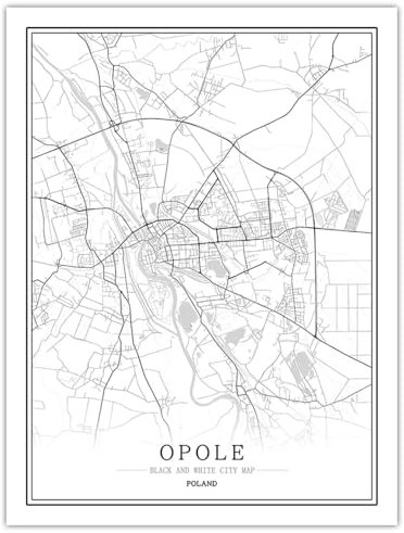CUNNVN OPOLE Schwarz-Weiss 3d Drucken Kartenplakat 50x70 cm Kreatives Linienkunst-Kartenmuster, Wandkunstbild, Heimdekoration, Leinwandmalerei