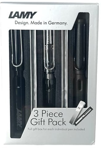 Lamy safari fountain pen and rollerball 3-piece gift set - charcoal, black, vista