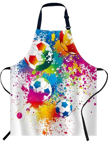 Smooffly Bunte Regenbogen-Schürze für Fußballstadion, Sport, Match, Unisex, verstellbare Latzschürze, Kochen, Küche, Koch, Damen, Herren, Schürzen für Zuhause, Küche, Restaurant, Café, Geschäft,