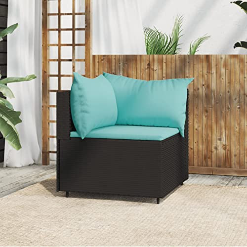 Homgoday Ecksofa für den Garten mit Kissen aus Polyrattan, schwarz, Schlafsofa, Wohnzimmer, Sofa, modern, platzsparend, für Pool, Garten, Außenbereich, Möbel für den Innen- und Außenbereich