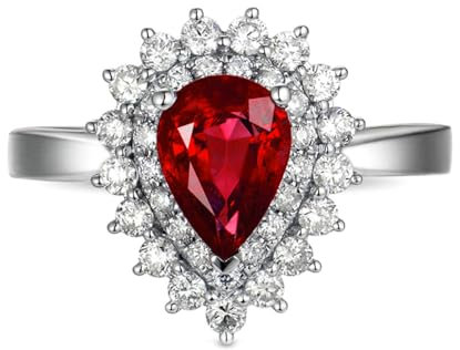 BCughia Anillos de boda de plata de ley, anillo de compromiso para mujer, con forma de lágrima, anillo de circonita cúbica roja, M 1/2, Zirconia cúbica