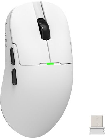 AJAZZ AJ159 Superlight Kabellose Gaming-Maus, Ultraleicht 56g, Pixart PAW3395 Sensor, Bis zu 26000 DPI, 2,4GHz/Kabelgebunden, 6 Programmierbare Tasten, 200 Stunden Akkulaufzeit, für PC/MAC (weiß)