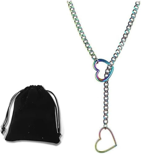 Love Shackles Necklace, Loveshackles - Heart Slip Chain, Heart O-Ring Slip Chain Necklace, Handmade Punk Gothic Cuban Necklace, Large, Stainless Steel, No Gemstone