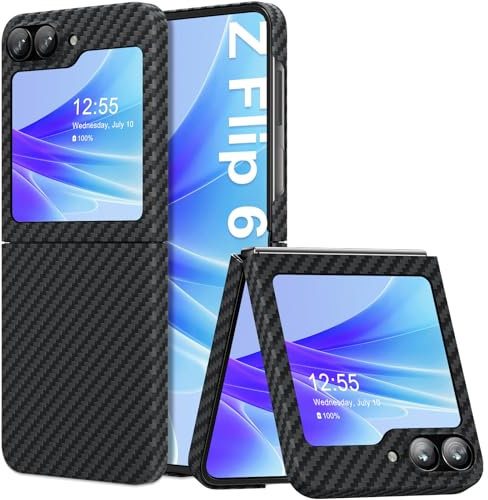 memumi Fibra de Aramida Funda para Samsung Galaxy Z Flip 6, Duradera y Resistente Fibra de Aramida con Carcasa para Galaxy Z Flip 7 FE Case Delgado y Minimalista en Diseño de Fibra Carbono, Negro
