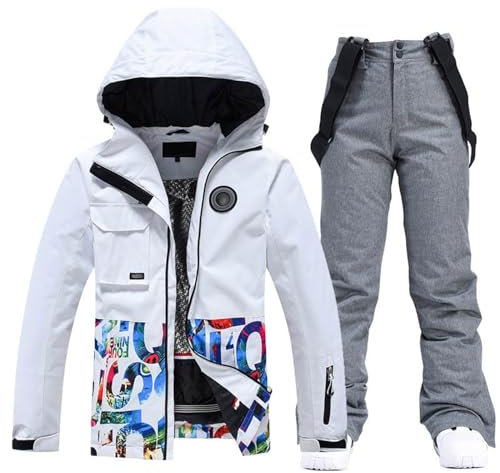 Herren- Damen-Skianzug in passender - Doppelbrettfarbe, Warmer Dicker Warmer Schnee-Ski-Kletteranzug für den Außenbereich, Zweiteiliger Hosenanzug Trainings Leggins Trainingsanzug Set (Dark Gray, L)
