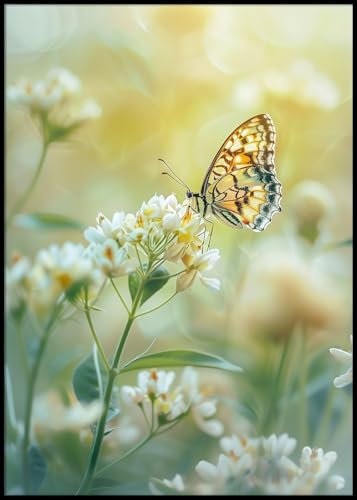 Dekomundo Schmetterling Blume Poster, 50x70 cm zum Einrahmen moderne Wanddekoration für Wohnzimmer, Schlafzimmer und Büro