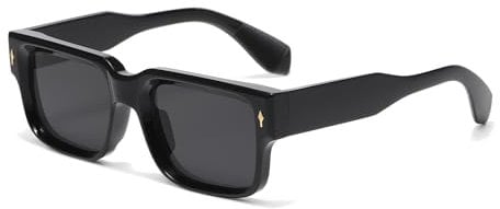 Long Keeper Retro Rechteckig Dicker Rahmen Sonnenbrille Quadratisch Rahmen für Damen Herren Vintage Klobige Brillen UV400 Schutz (Schwarz Schwarz)