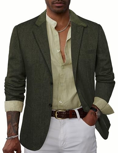 PJ PAUL JONES Men's Blazers Casual Suit Jacket Vintage Wool Tweed Jackets | 2 Buttons Herringbone Sports Coats Business Blazer Dinner Jackets
