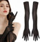 HQRKOTM Schwarze Handschuhe Lang Damen Lange Tüll Handschuhe Hochzeit Opera Party Ellenbogen Abendgarderobe, Nylon Handschuhe Für Bühnenshow, Halloween, Fasching, Mottoparty, 21.6inch(Schwarz)
