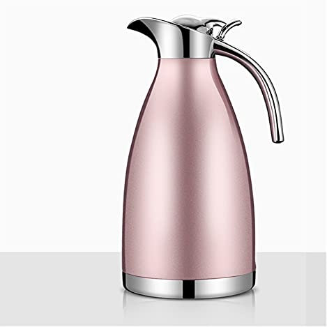 Carafe à café thermique, bouilloire thermos en acier inoxydable, pot d'isolation sous vide, thermos d'eau froide de grande capacité for la maison, cafetière européenne 2 L (J, mise à niveau 2 L)(Rose