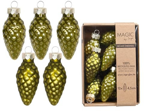 Christbaumschmuck Zapfen 4,5cm Glas 12 Stück - matt & glänzend - Christbaumkugeln für Weihnachtsbaum - Weihnachtskugeln & Weihnachtsbaumschmuck zu Weihnachten Olivgrün - Green Olives