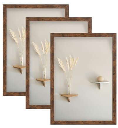 LYYYYX Bilderrahmen A3 29.7x42cm mit Passepartout Rustikal Fotorahmen Braun Collage Wanddeko Acrylglas,3er Set for Fotos, Poster, Puzzles