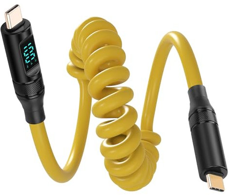 CERRXIAN Câble spiralé USB-C de 3,3 pieds avec affichage LED lumineux, 100 W 20 Gbit/s, transfert de données 8 K PD 3.1 type C, USB C, câble de charge rapide