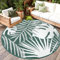 Capslpad Rund Outdoor Teppich Wetterfest ∅180cm Reversible Kunststoff Faltbar Strohmatte Wendematte Tragbarer Campingbereich Teppiche Gegend Picknick Zeltteppich Garten Hinterhof Strand, Dunkelgrün