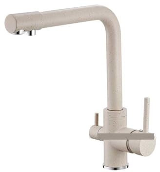Wasserhahn Küche, Goldfarbene Küchenarmaturen mit gefiltertem Wasser, an Deck montierter Trinkwasser-Mischbatterie, Messing-Gold-Küchenarmaturfilter(Beige)