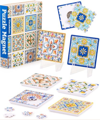 PieceRelax Magnetisches Puzzle-Set für Erwachsene Vintage Flora Tile [D1602], 96 Teile für Kühlschrank und Dekoration im Zuhause