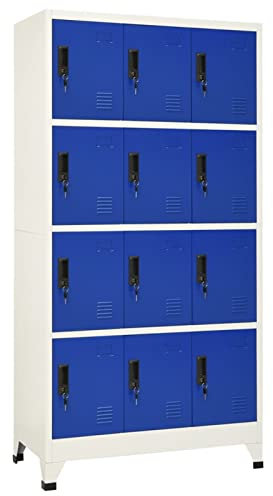 Büro-Arbeitsplatz, Metall-Spind, Schrank, Aufbewahrungsnizer mit Regal, Grau und Blau, 90 x 45 x 180 cm, Stahlkonstruktion