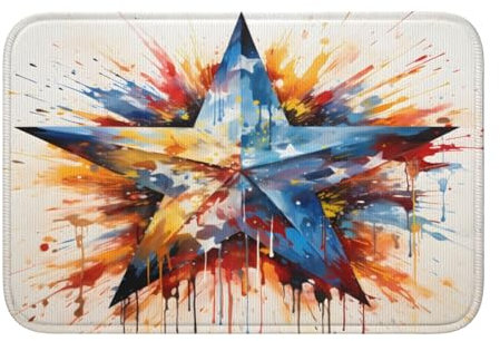 Mexpekil Fußmatte mit blauem Stern, 40 x 60 cm, waschbar, für drinnen und draußen, rutschfest, Badezimmerteppich für den Eingangsbereich