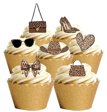 27 Stand Up Leopard Print Fashion Accessories Handbag Shoes Party Girl Themed Edible Wafer Paper Cake Toppers Decorations