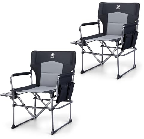 EVER ADVANCED Regiestuhl Klappbar, 180KG Belastbar Campingstuhl Faltbar | Kleines Packmaß Klappstuhl mit Seitentisch, Angeltstuhl mit Seitentasche für Camping & Reisen, 6,2kg, 50x50x13cm