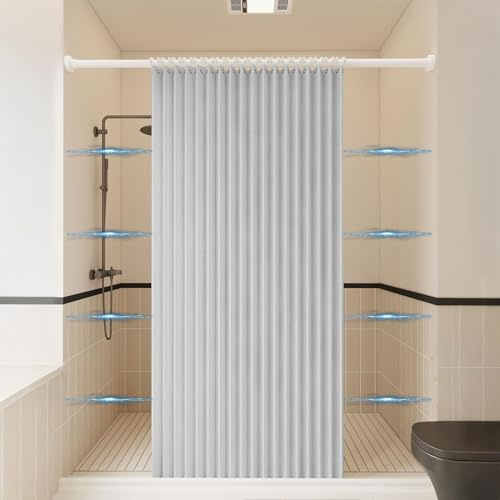 Haoyunll Aimant Rideau de Douche Pliable Magnétique, Gris Clair, 150x180cm | Tissu Imperméable Anti-moisissure Rideaux de Douche Accordéon Plissés Lavables avec Crochet, 220g/m²