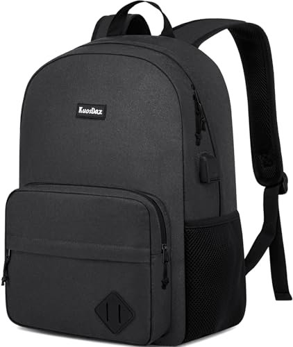 Kuosdaz Schwarzer Rucksack für Schule Teens Jungen Mädchen, leichte Casual Rucksäcke für Männer und Frauen, klassische Basic wasserbeständige Casual Tagtasche, 15,6 Zoll Laptop Buchtasche