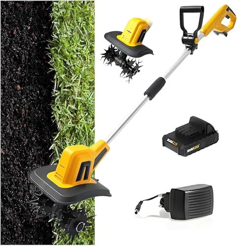 BZFDNEDP Motobineuse Electrique sans Fil,Largeur de Travail 22 cm,Profondeur de Travail 25 cm,4 Fraises,avec 4000/5000mah Batterie,Faible Niveau Sonore Motobineuse Electrique,pour Retourner la Terre