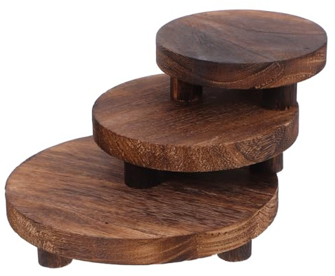 Milisten Wooden Plant Stand Set of 3 Round Plant Pot Stand Rustic Wooden Pedestal Display Riser for Succulents Orchids Desktop Table Counter Home Garden Decor