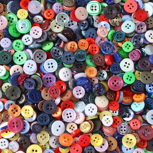 Bunte Knöpfe, 250 g (ca.1000 Stück) Runde Bastelknöpfe Harz | Kunststoff Knöpfe für Kinder DIY Basteln Painting Geschenk Deko (7–15 mm)