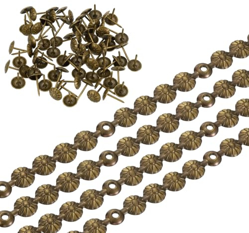 sourcing map Upholstery Nailhead Trim, 4 Meters Flower Upholstery Tacks Strips, Decorative Nail Trims with Nails for Sofa Headboard, Chair DIY Furniture Accessory (11mm Bronze)