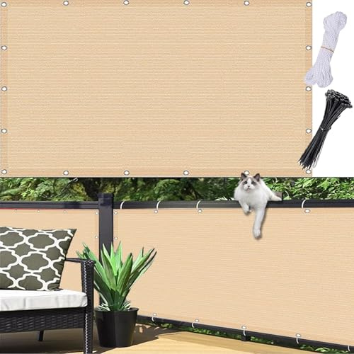 Balkonverkleidung 70 x 400 cm, 96% Privatsphäre, Windschutz Staubschutz Wetterfest, Beständig, Anti-Uv, Balkon Sichtschutz Balkonbespannung, mit Ösen Kordel für Garten, Creme Farben