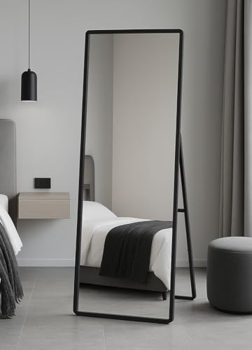 MirrorOutlet The Naturalis - Solid Black Oak Rounded Corners Modern Full Length Cheval Mirror 67 X 23 (170CM X 58CM) 48m deep frame Premium Mirror Glass with Black Backing. Scandinavian Inspired!